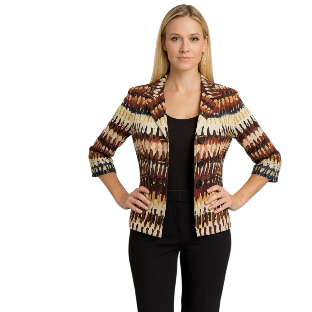 Lafayette 148 New York Multi-Color Maximalism Abstract Print Statement Blazer- 0